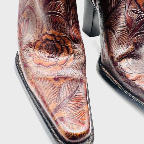 Antonio Melani Cassidy Tooled Leather Brown Rose Pointy Toe Boots-Glove Fit-Sz 7 - Picture 7 of 16